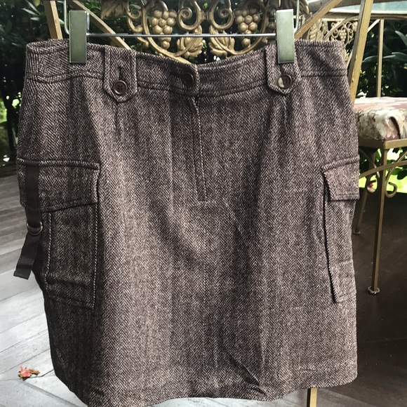 Esprit Herringbone Wool Skirt with Cargo Pockets in Brown - Picture 3 of 10